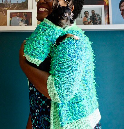 Dana and Jellybean in matching feather sweaters