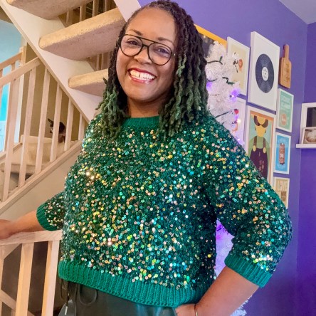 DWJ in her sequin Lento sweater