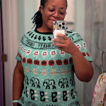 DWJ in her NY Liberty knit top